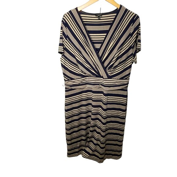 Talbots Tan Black Faux Wrap Short Sleeved Midi Dress Sz 1X - Picture 1 of 10